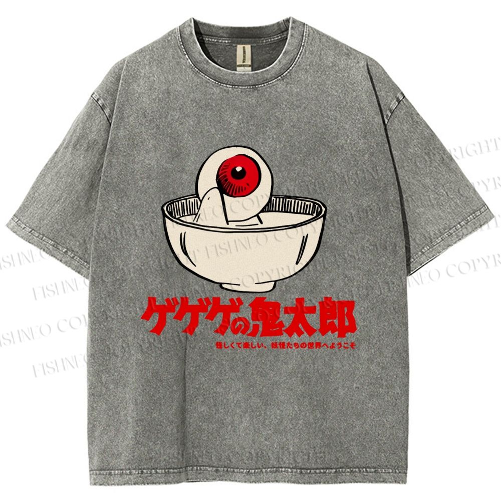 Unisex Japanese Eye In Bowl Printed Washed Tee