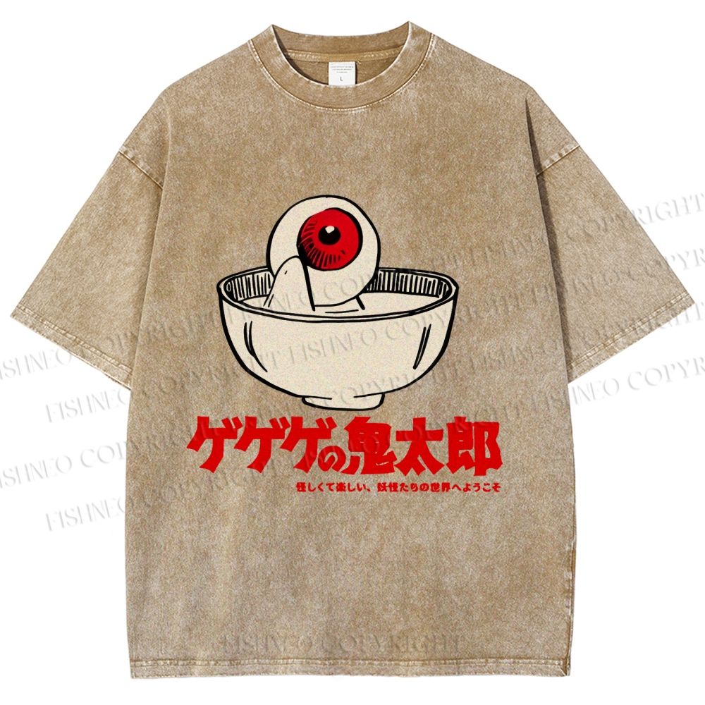 Unisex Japanese Eye In Bowl Printed Washed Tee