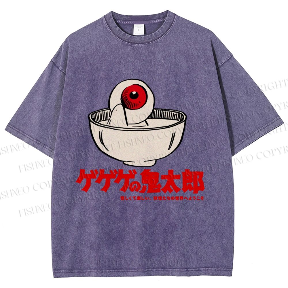 Unisex Japanese Eye In Bowl Printed Washed Tee