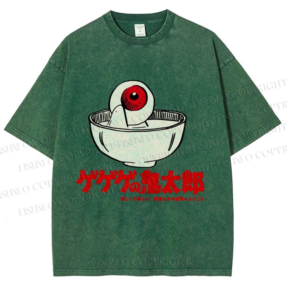 Unisex Japanese Eye In Bowl Printed Washed Tee
