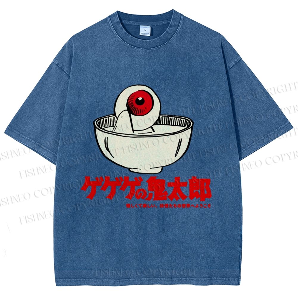 Unisex Japanese Eye In Bowl Printed Washed Tee