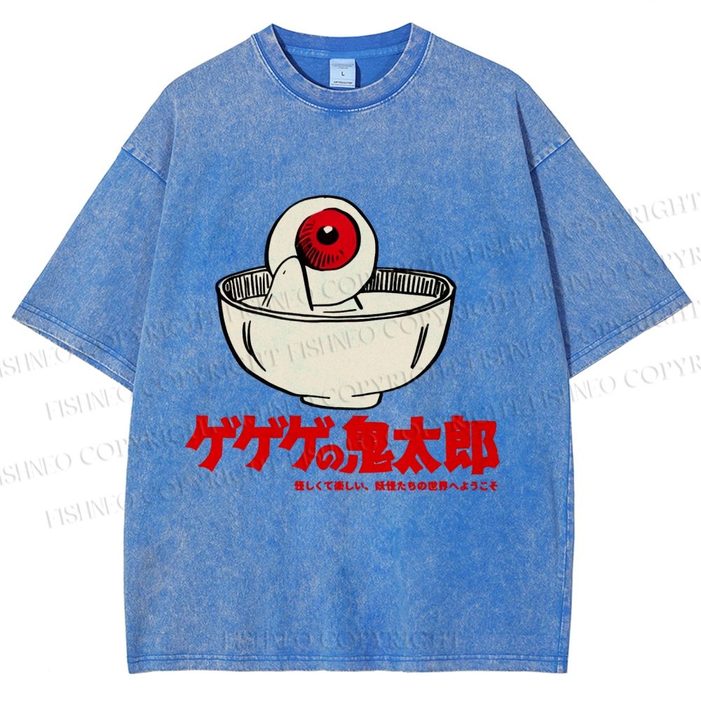 Unisex Japanese Eye In Bowl Printed Washed Tee