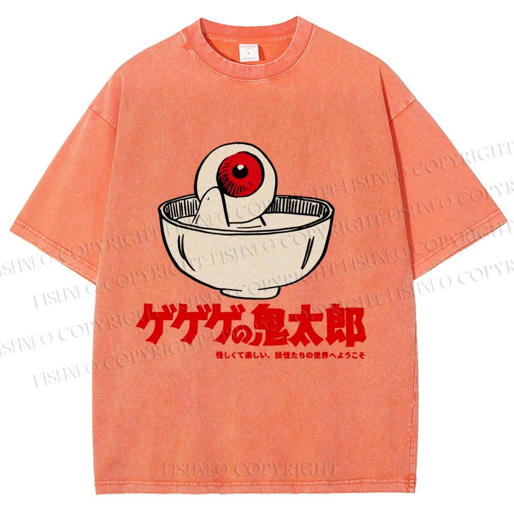 Unisex Japanese Eye In Bowl Printed Washed Tee