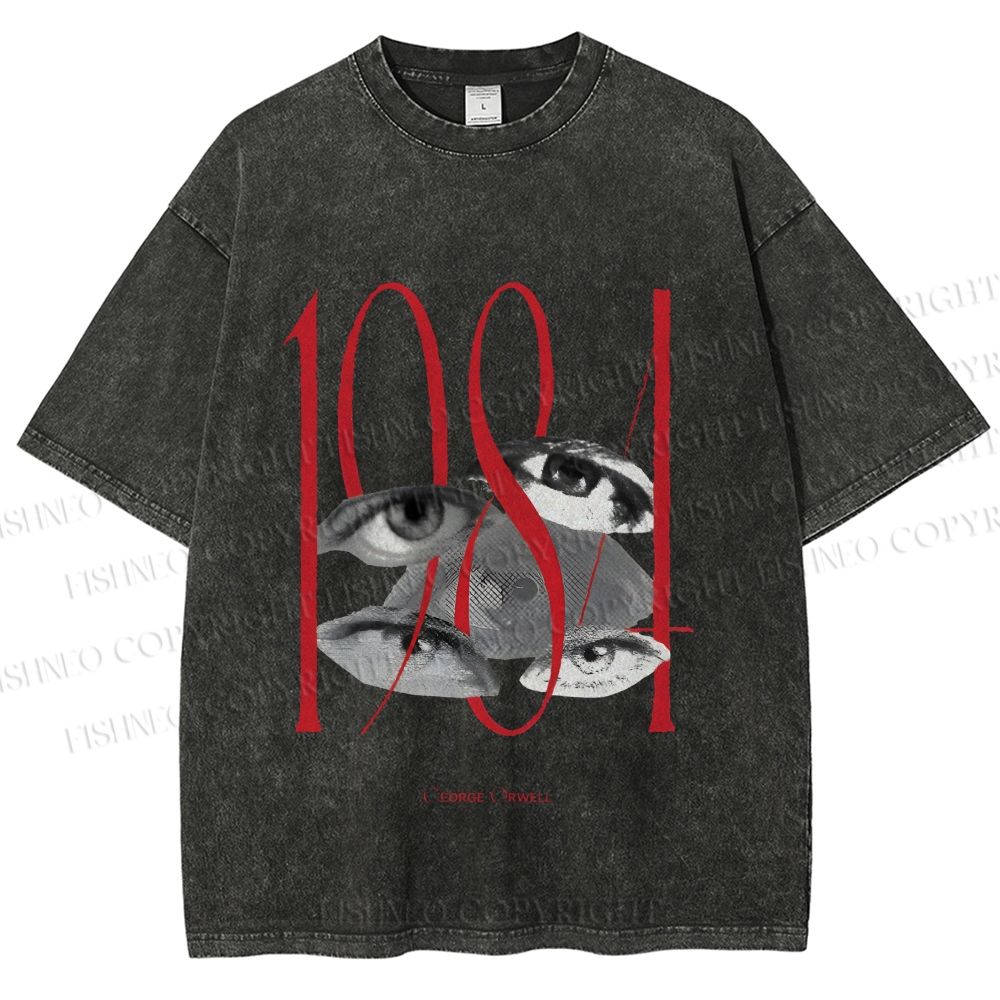 Unisex 1984 Eye Collage Printed Washed Tee