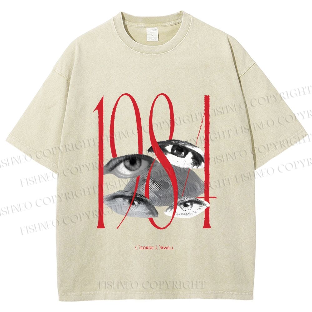 Unisex 1984 Eye Collage Printed Washed Tee