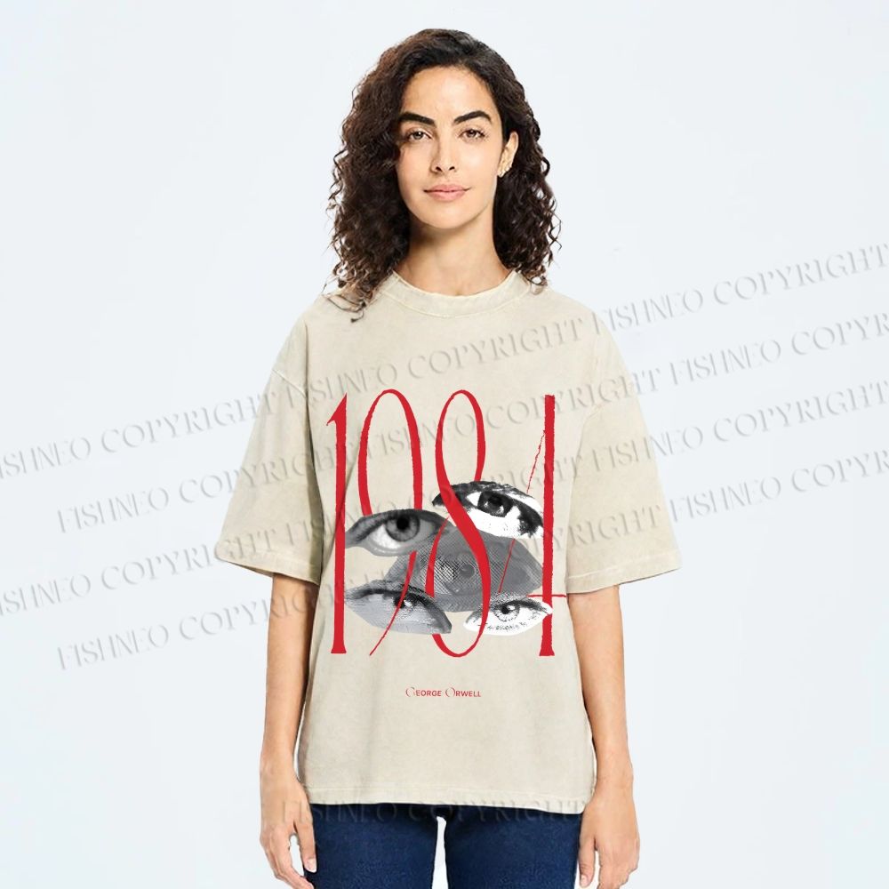 Unisex 1984 Eye Collage Printed Washed Tee