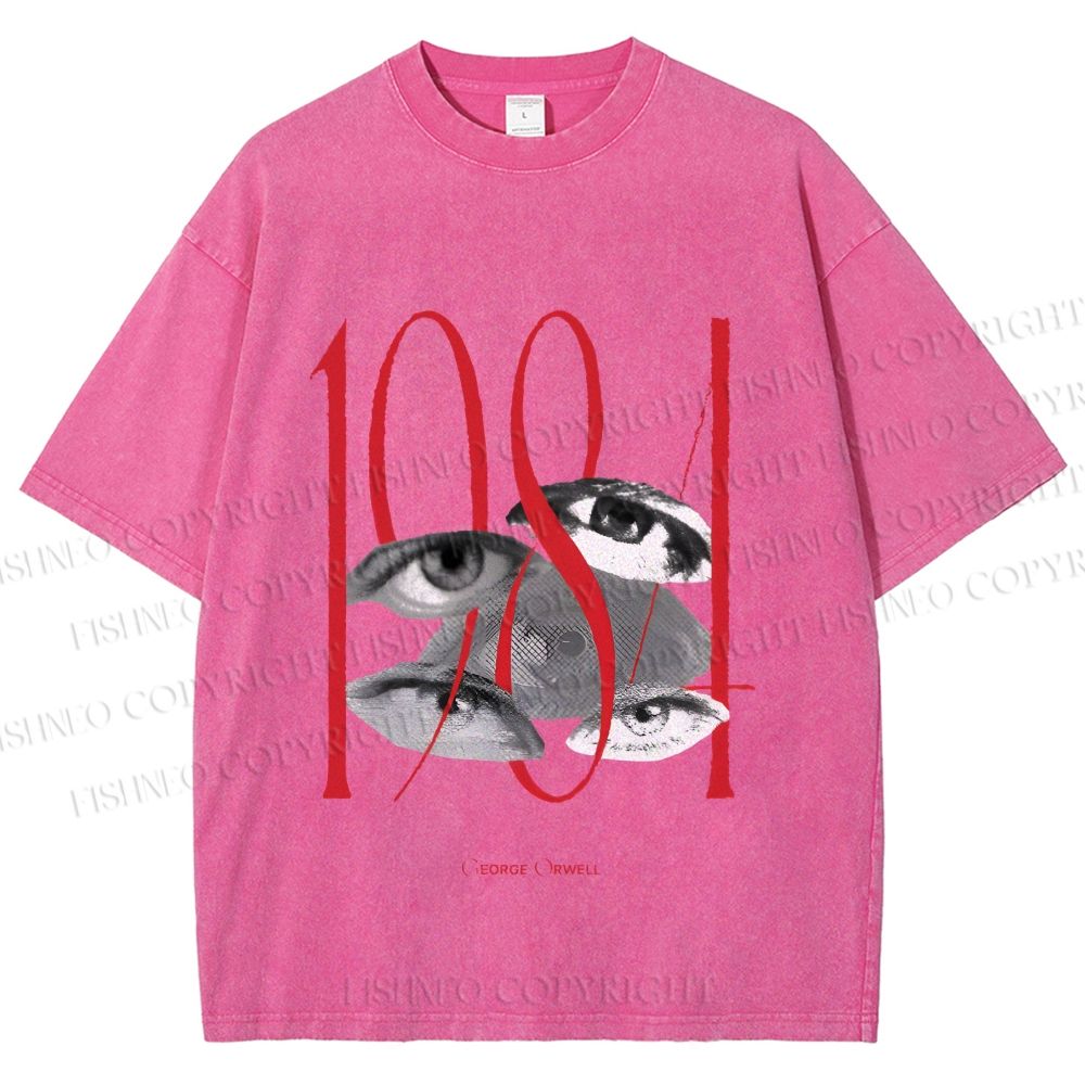 Unisex 1984 Eye Collage Printed Washed Tee