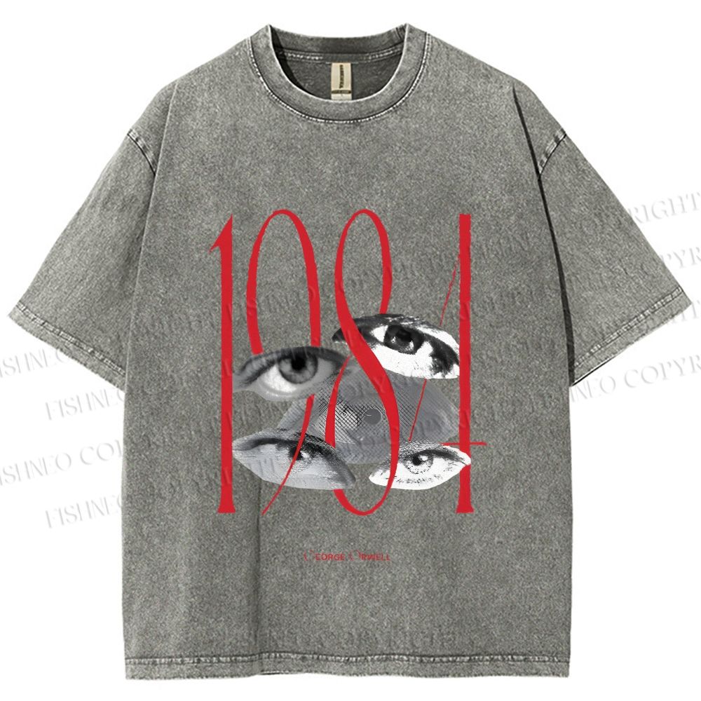 Unisex 1984 Eye Collage Printed Washed Tee
