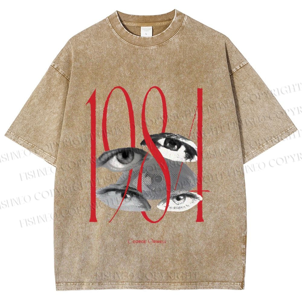 Unisex 1984 Eye Collage Printed Washed Tee