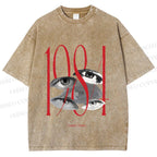 Unisex 1984 Eye Collage Printed Washed Tee
