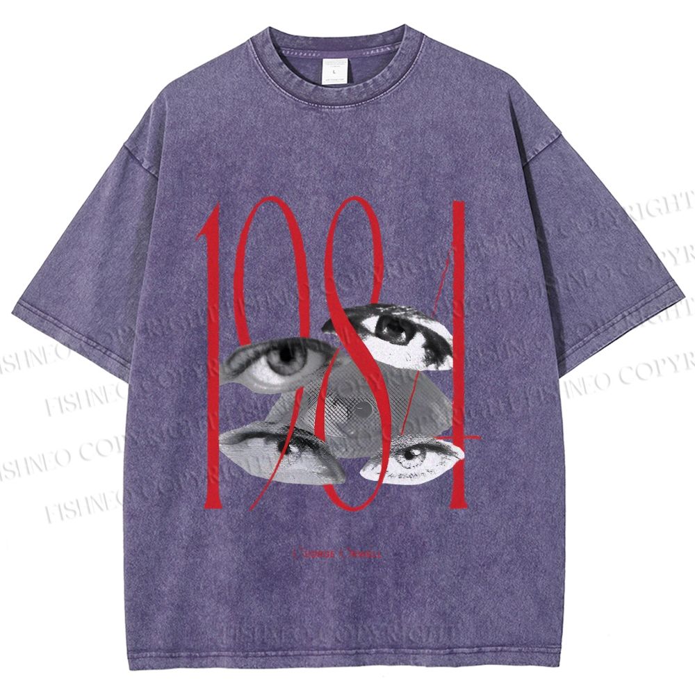 Unisex 1984 Eye Collage Printed Washed Tee