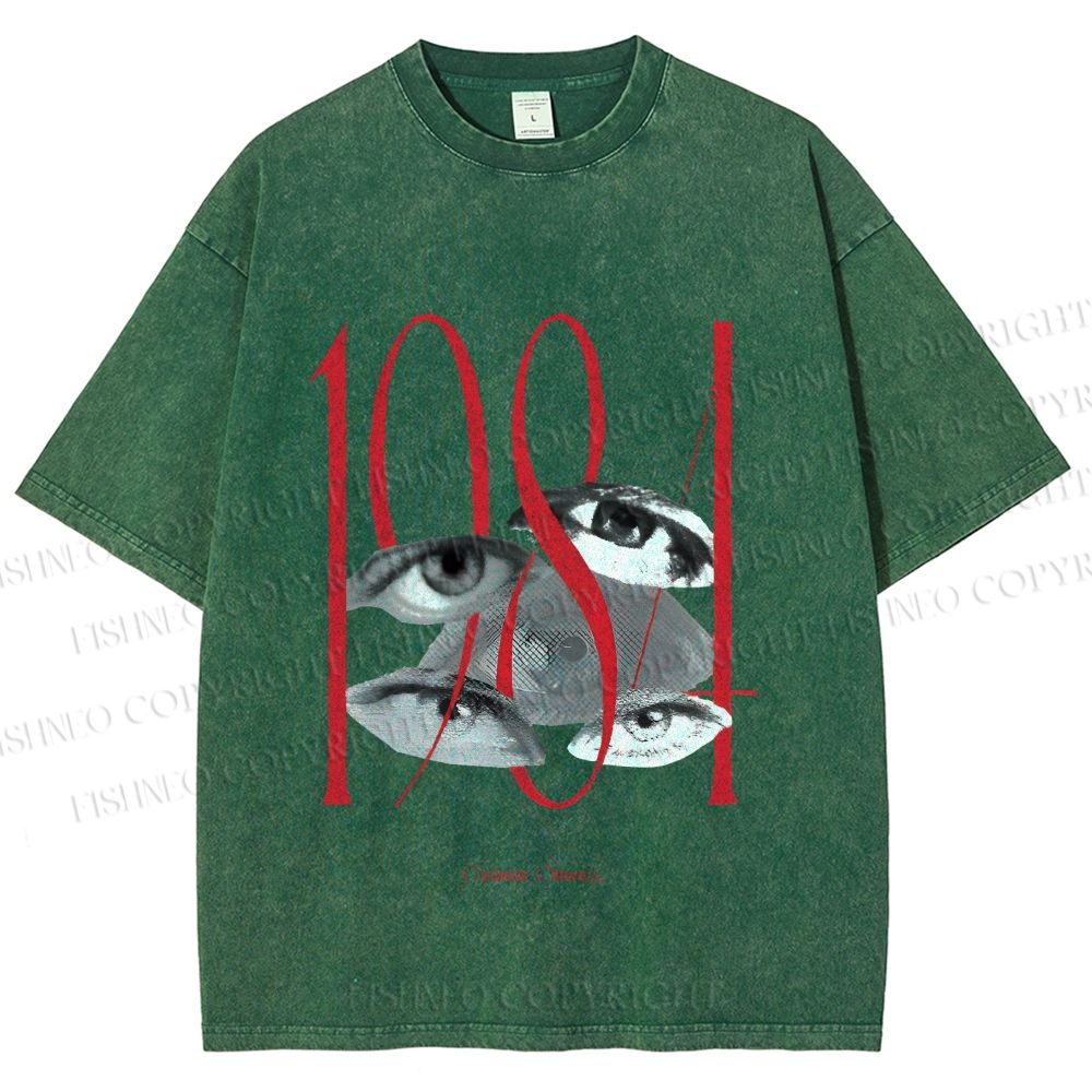 Unisex 1984 Eye Collage Printed Washed Tee