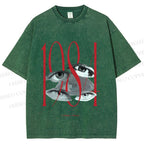 Unisex 1984 Eye Collage Printed Washed Tee