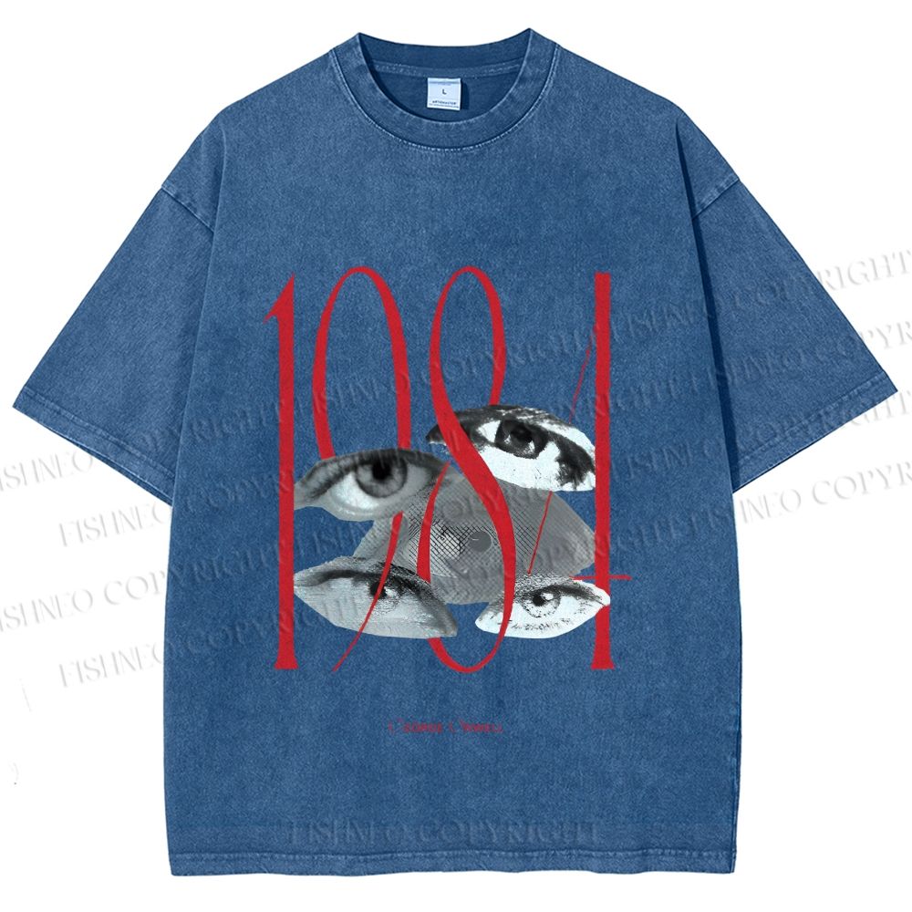 Unisex 1984 Eye Collage Printed Washed Tee