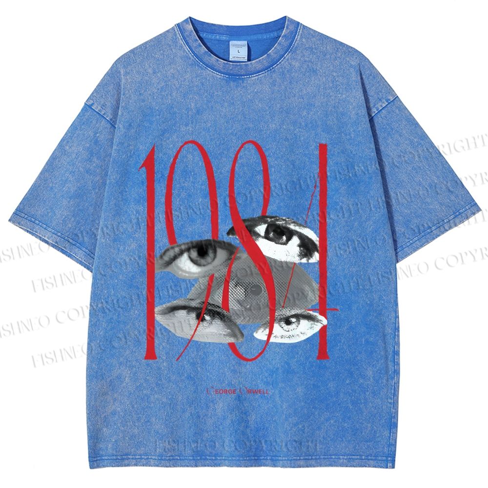 Unisex 1984 Eye Collage Printed Washed Tee