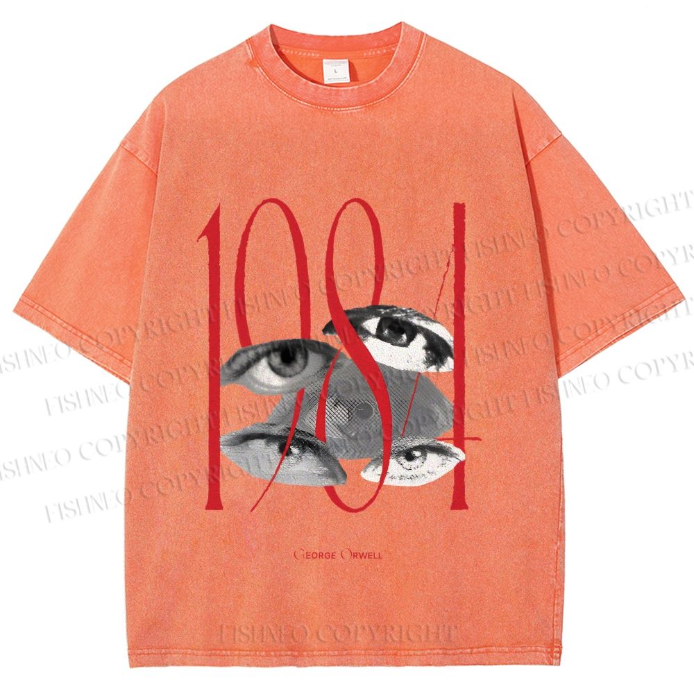Unisex 1984 Eye Collage Printed Washed Tee