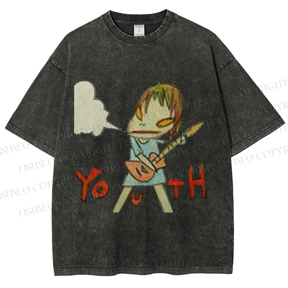 Unisex Japanese Art Yoshitomo Nara Youth Girl Printed Washed Tee