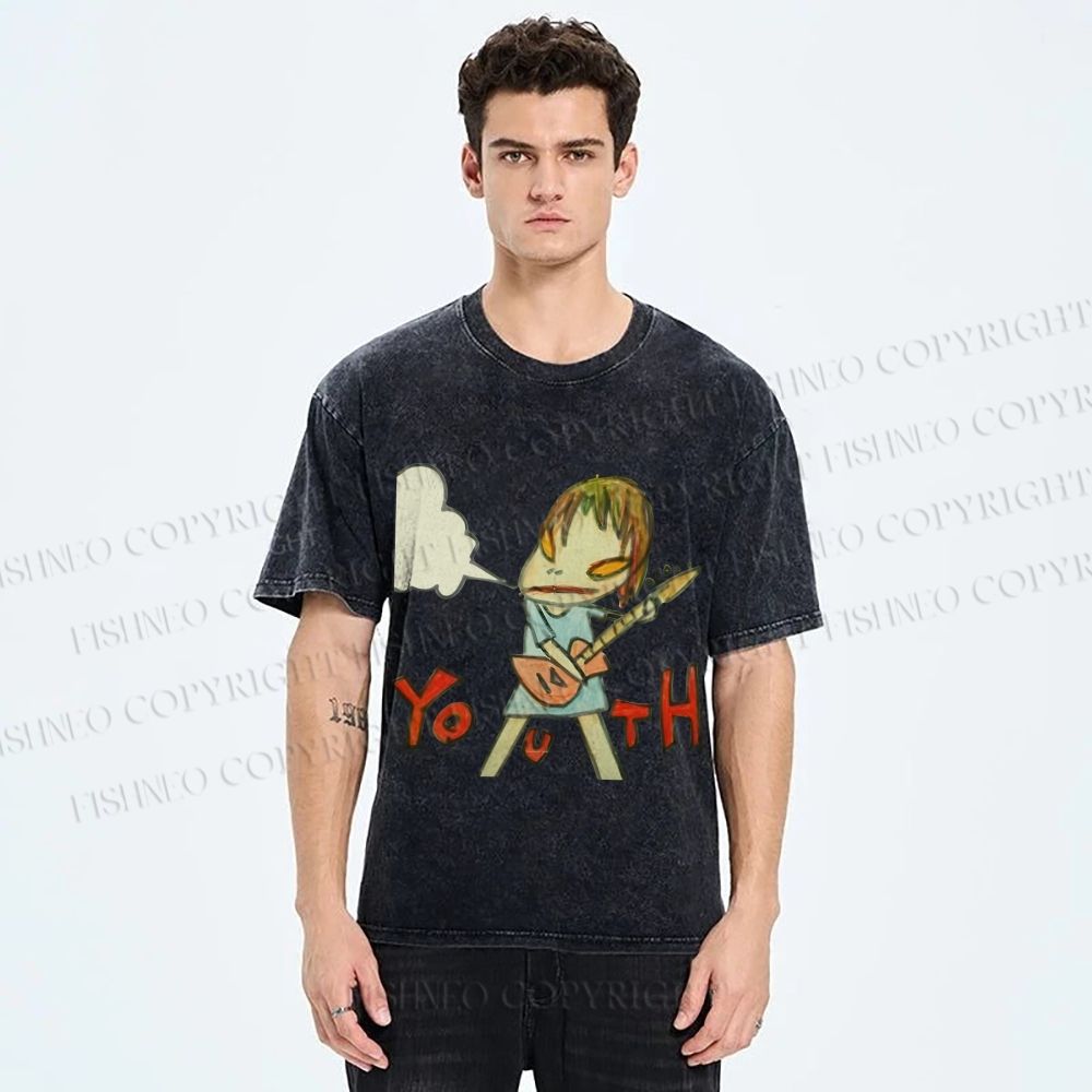 Unisex Japanese Art Yoshitomo Nara Youth Girl Printed Washed Tee