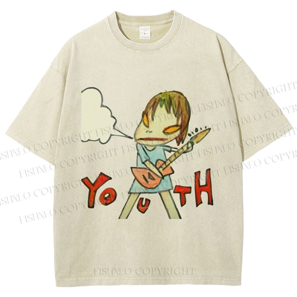 Unisex Japanese Art Yoshitomo Nara Youth Girl Printed Washed Tee