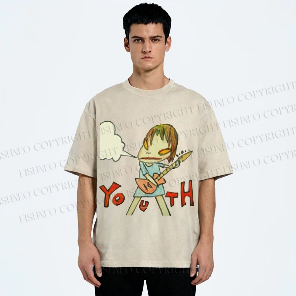Unisex Japanese Art Yoshitomo Nara Youth Girl Printed Washed Tee