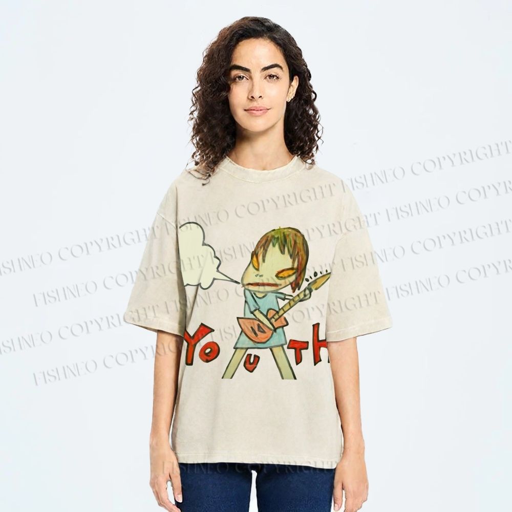 Unisex Japanese Art Yoshitomo Nara Youth Girl Printed Washed Tee