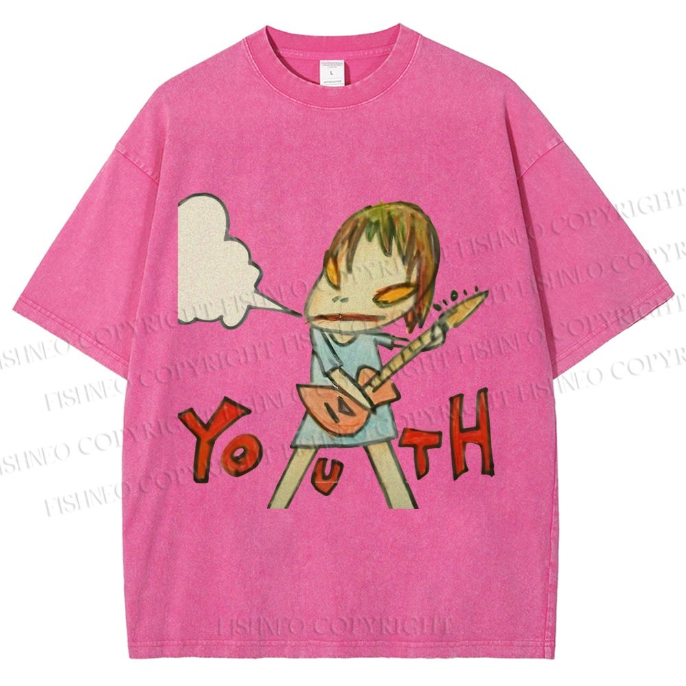 Unisex Japanese Art Yoshitomo Nara Youth Girl Printed Washed Tee