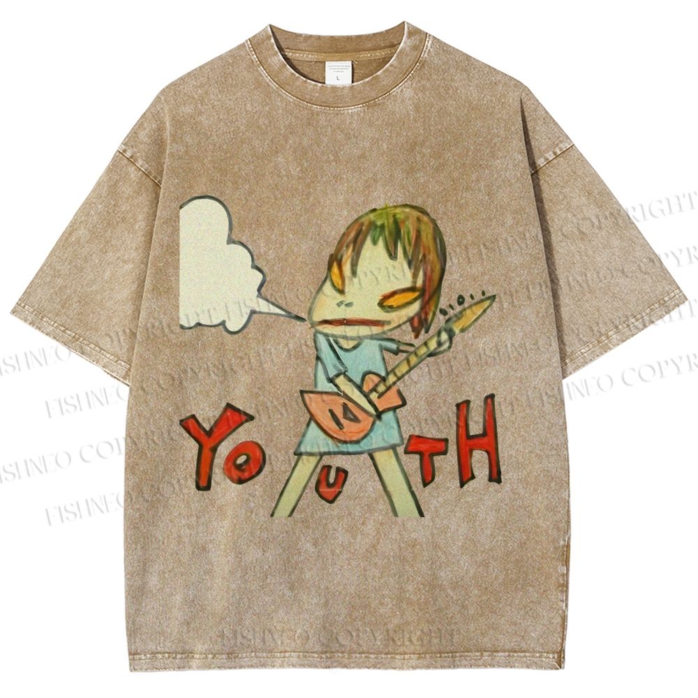Unisex Japanese Art Yoshitomo Nara Youth Girl Printed Washed Tee