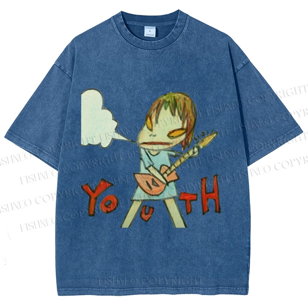Unisex Japanese Art Yoshitomo Nara Youth Girl Printed Washed Tee