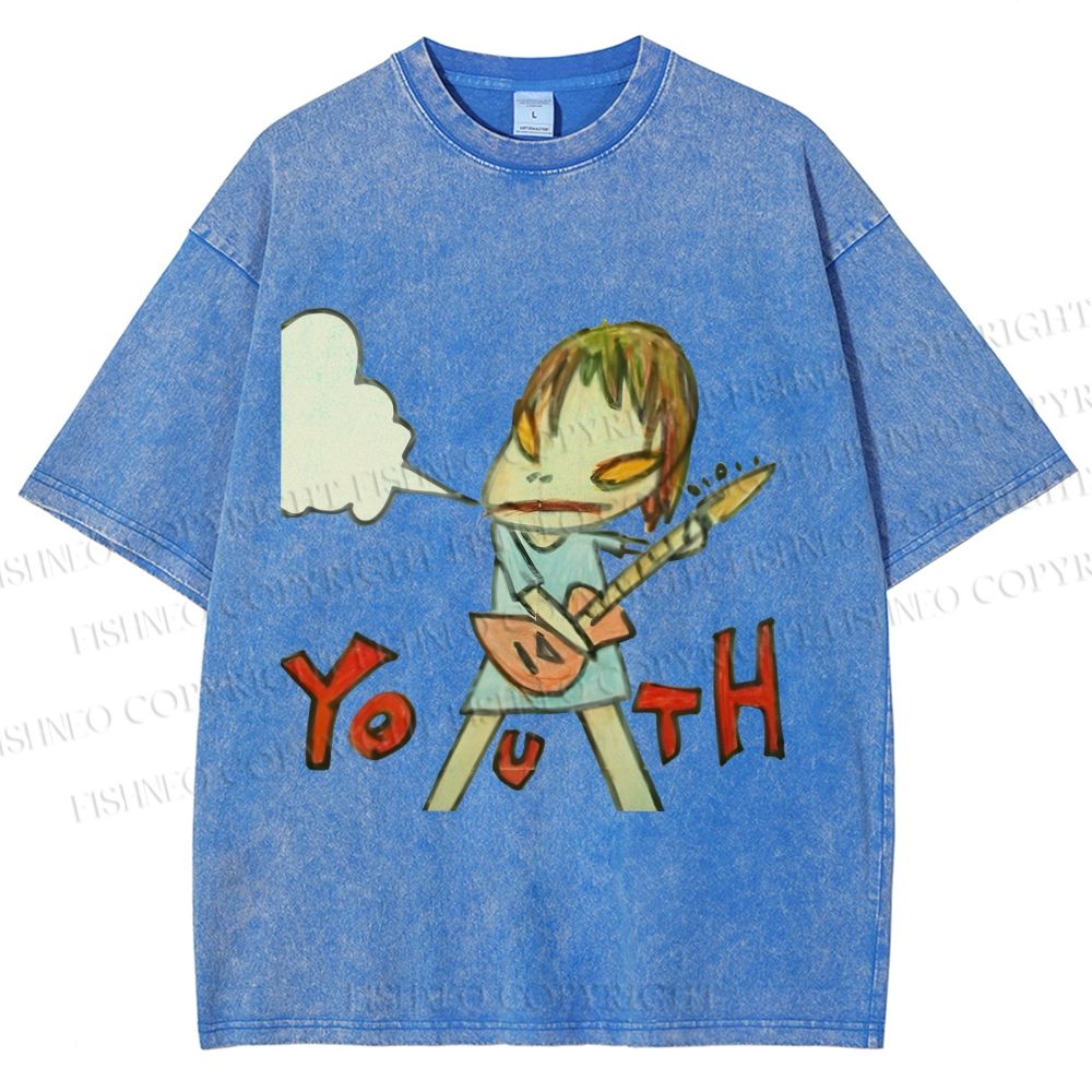 Unisex Japanese Art Yoshitomo Nara Youth Girl Printed Washed Tee