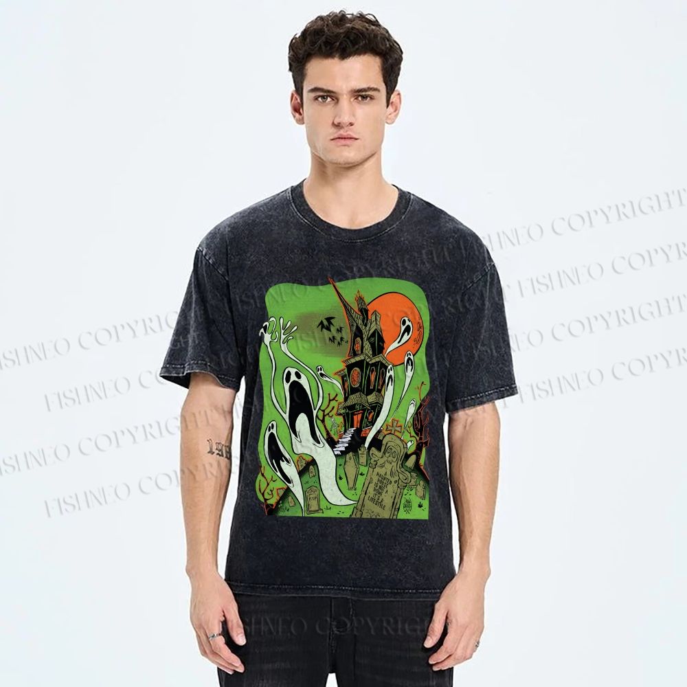Unisex Vintage Halloween Printed Washed Tee