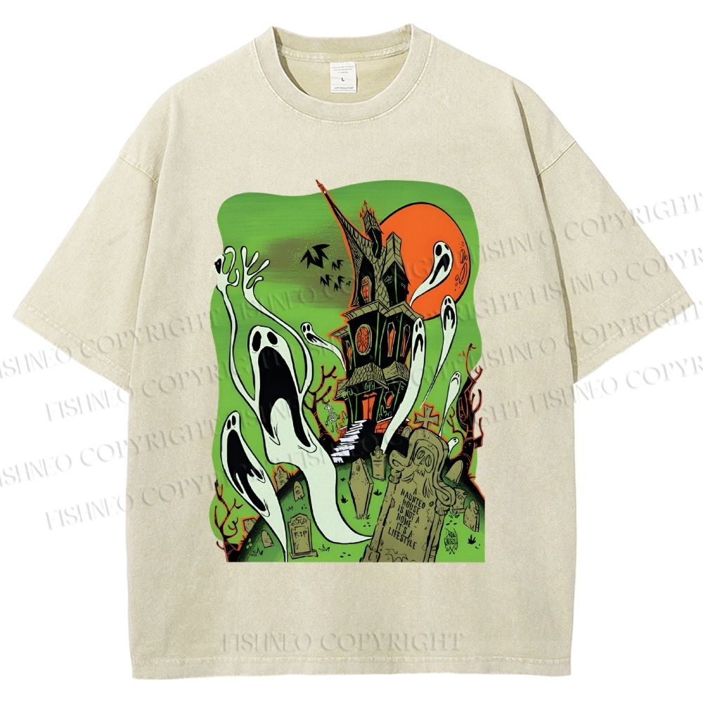 Unisex Vintage Halloween Printed Washed Tee