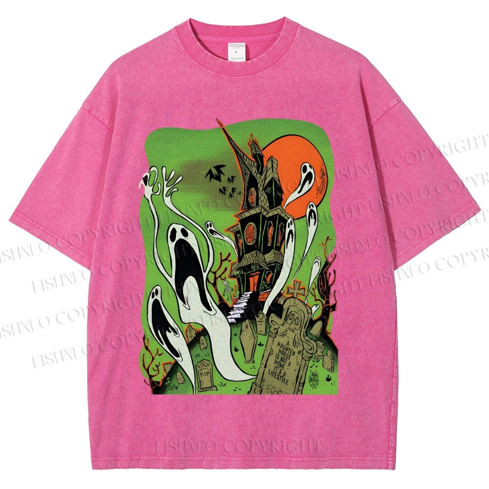 Unisex Vintage Halloween Printed Washed Tee