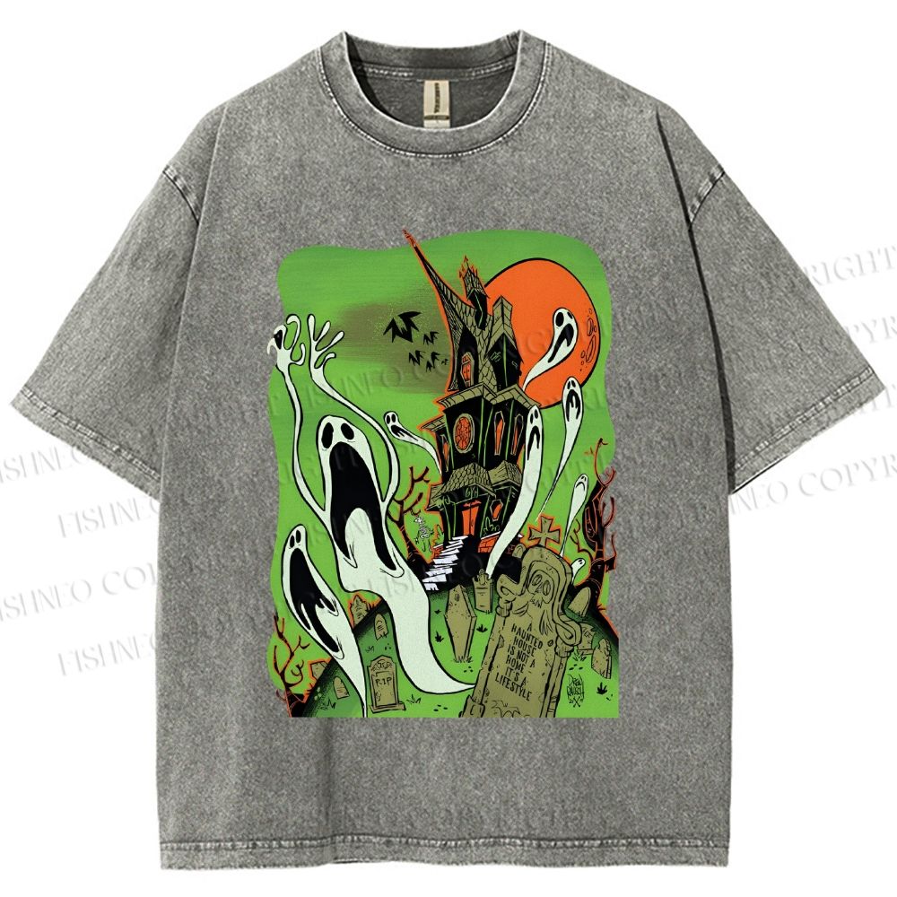 Unisex Vintage Halloween Printed Washed Tee