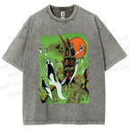 Unisex Vintage Halloween Printed Washed Tee
