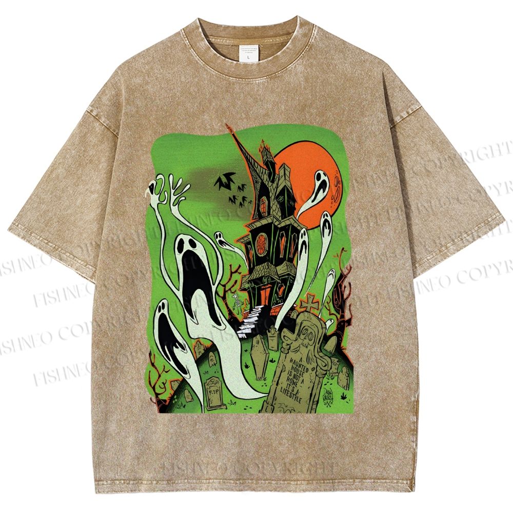Unisex Vintage Halloween Printed Washed Tee
