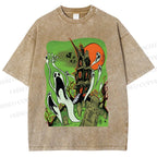 Unisex Vintage Halloween Printed Washed Tee