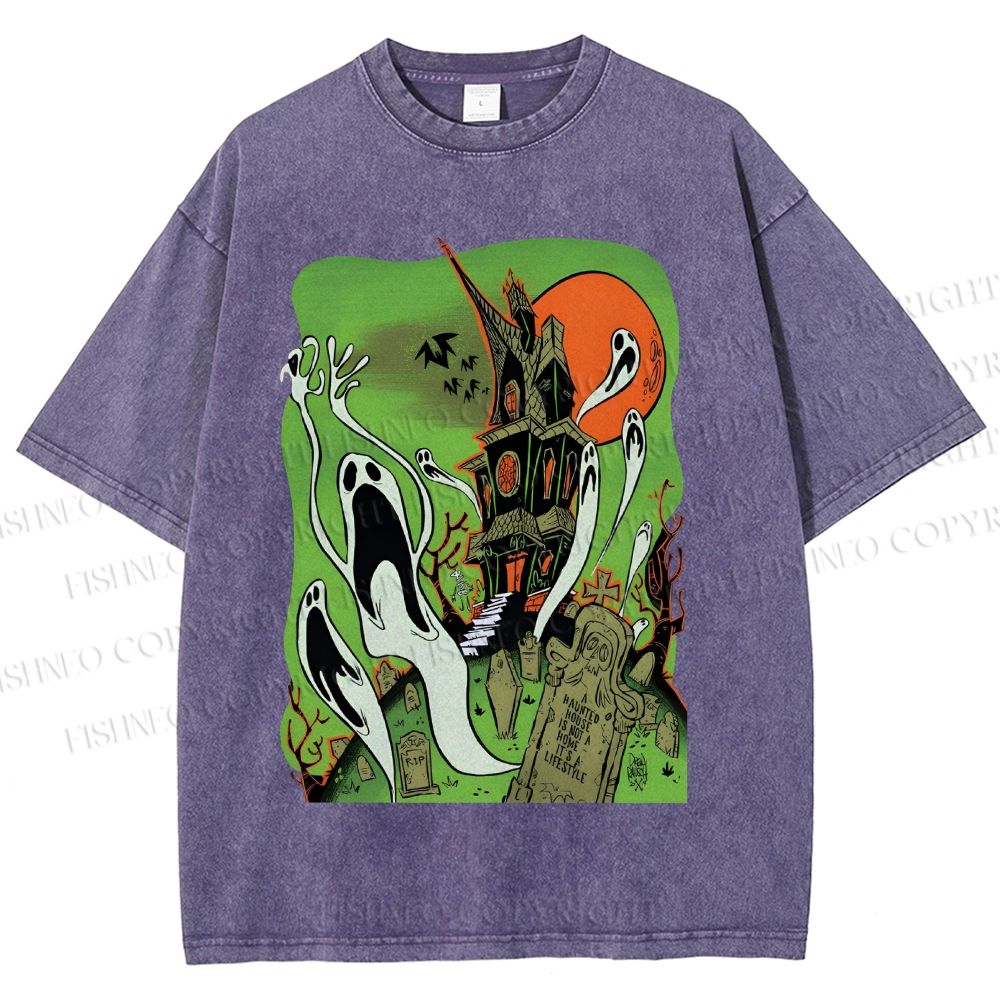 Unisex Vintage Halloween Printed Washed Tee