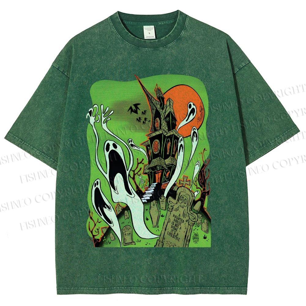 Unisex Vintage Halloween Printed Washed Tee