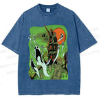 Unisex Vintage Halloween Printed Washed Tee