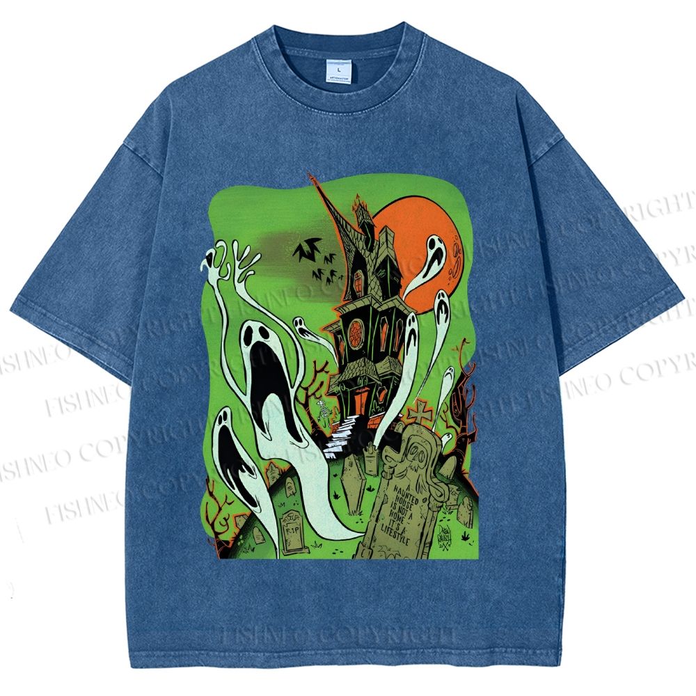 Unisex Vintage Halloween Printed Washed Tee