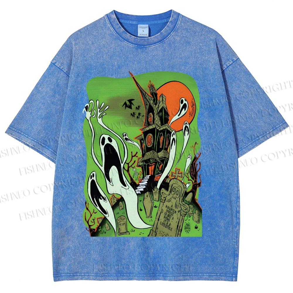 Unisex Vintage Halloween Printed Washed Tee