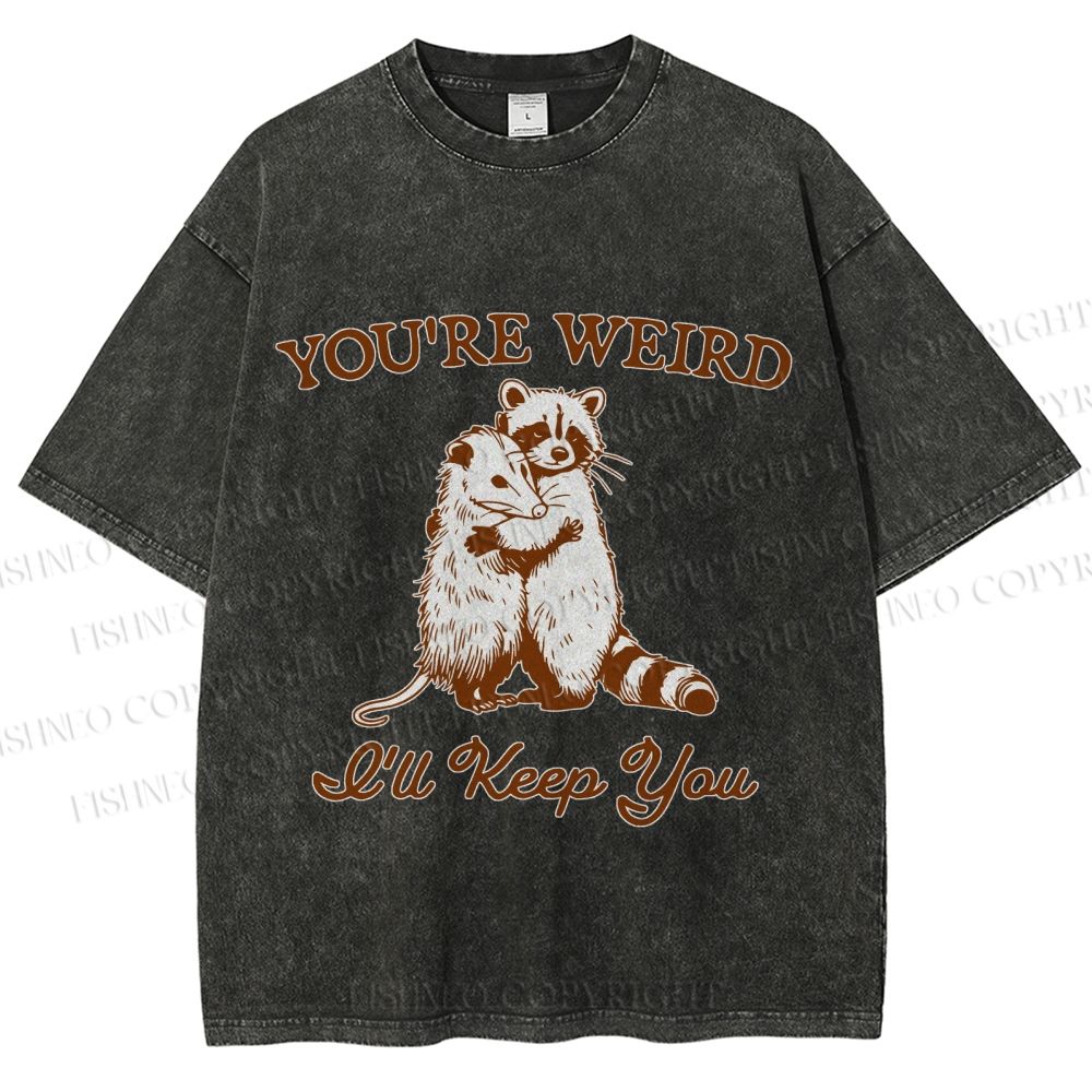 Unisex I Will Keep Weird You Vintage Raccoon Printed Washed Tee