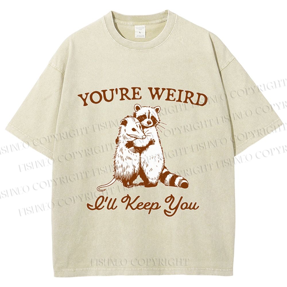Unisex I Will Keep Weird You Vintage Raccoon Printed Washed Tee