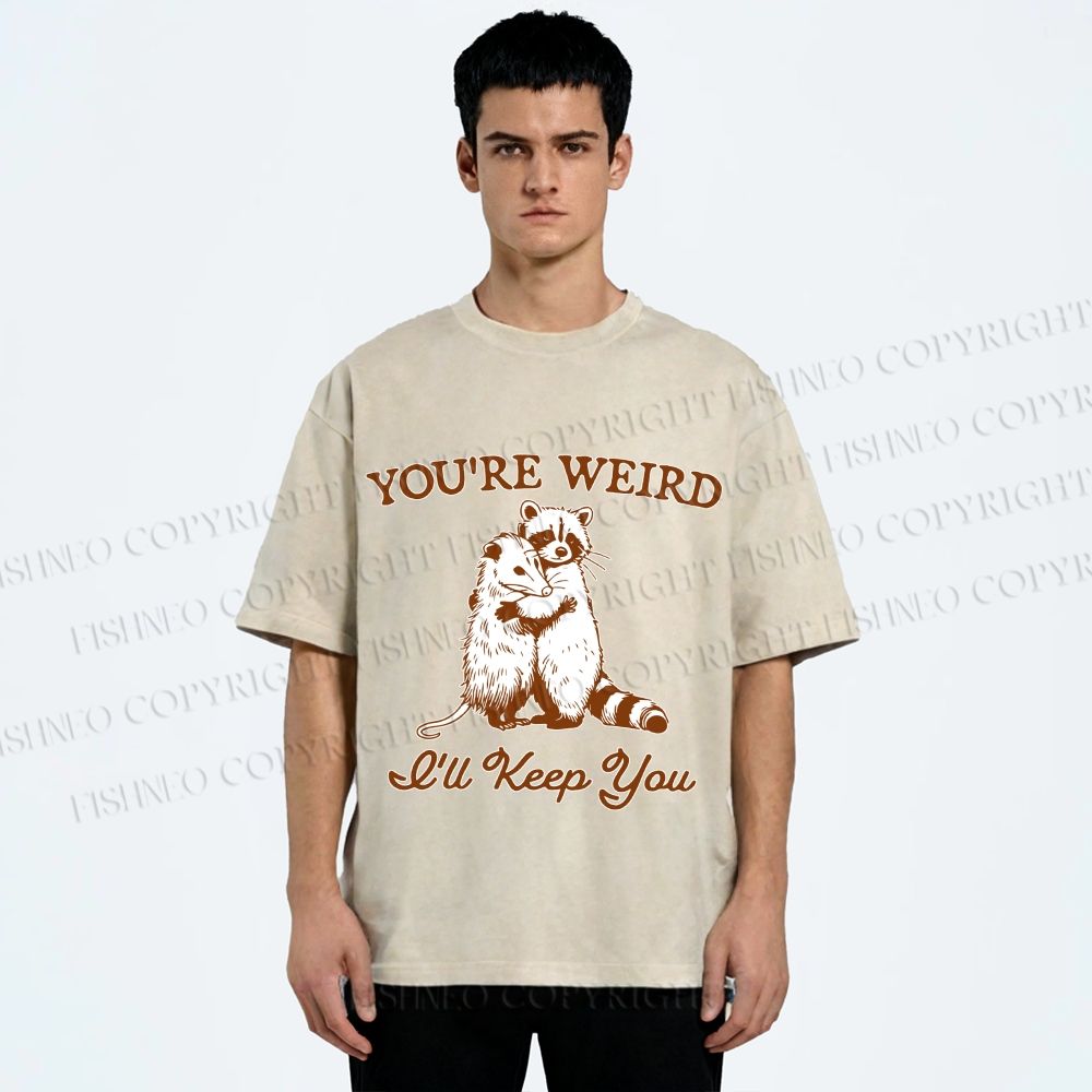 Unisex I Will Keep Weird You Vintage Raccoon Printed Washed Tee