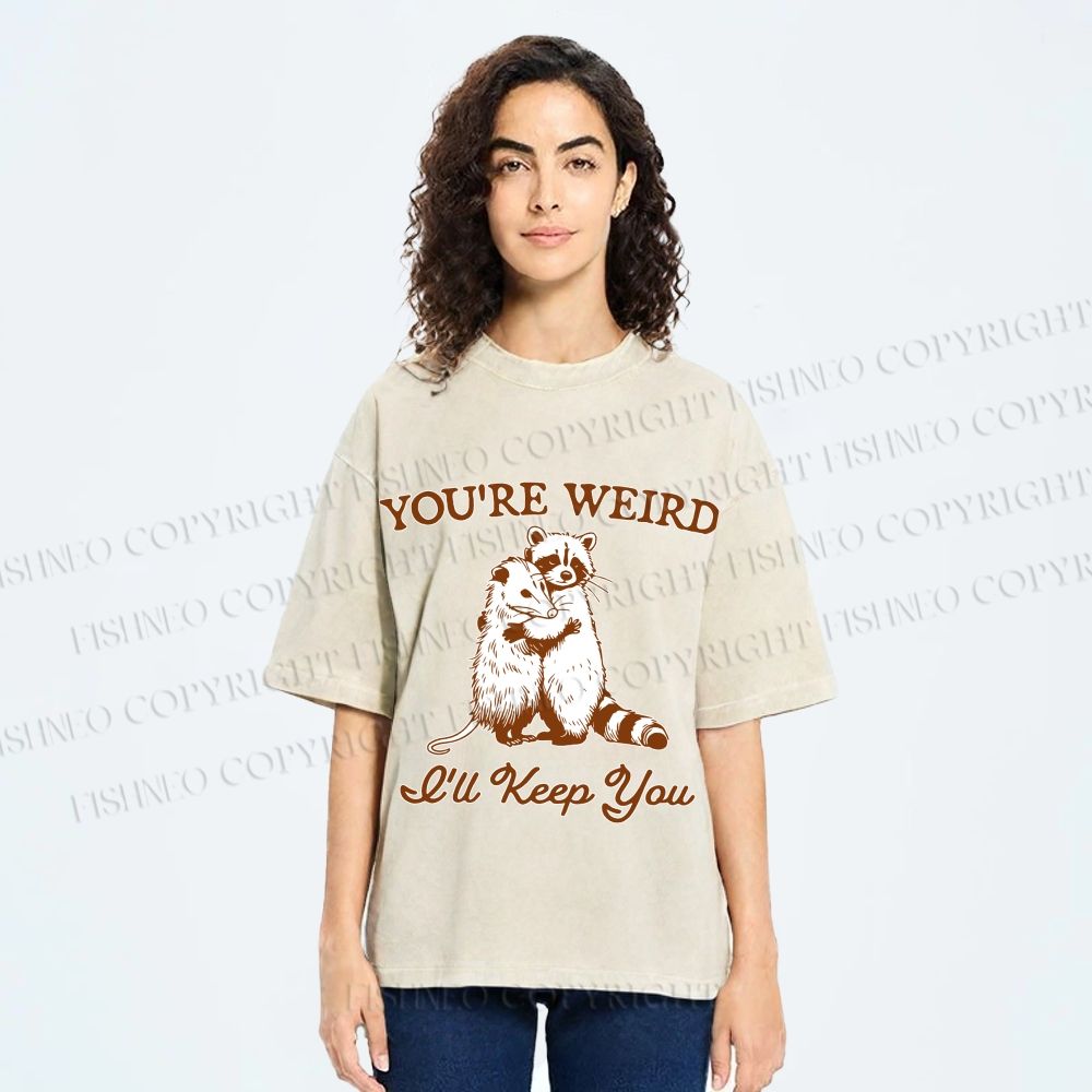 Unisex I Will Keep Weird You Vintage Raccoon Printed Washed Tee
