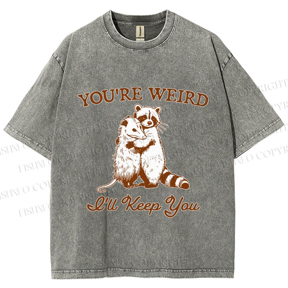 Unisex I Will Keep Weird You Vintage Raccoon Printed Washed Tee