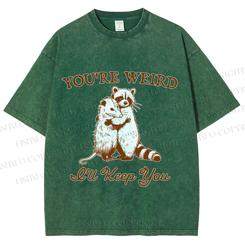 Unisex I Will Keep Weird You Vintage Raccoon Printed Washed Tee