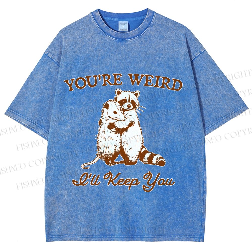 Unisex I Will Keep Weird You Vintage Raccoon Printed Washed Tee