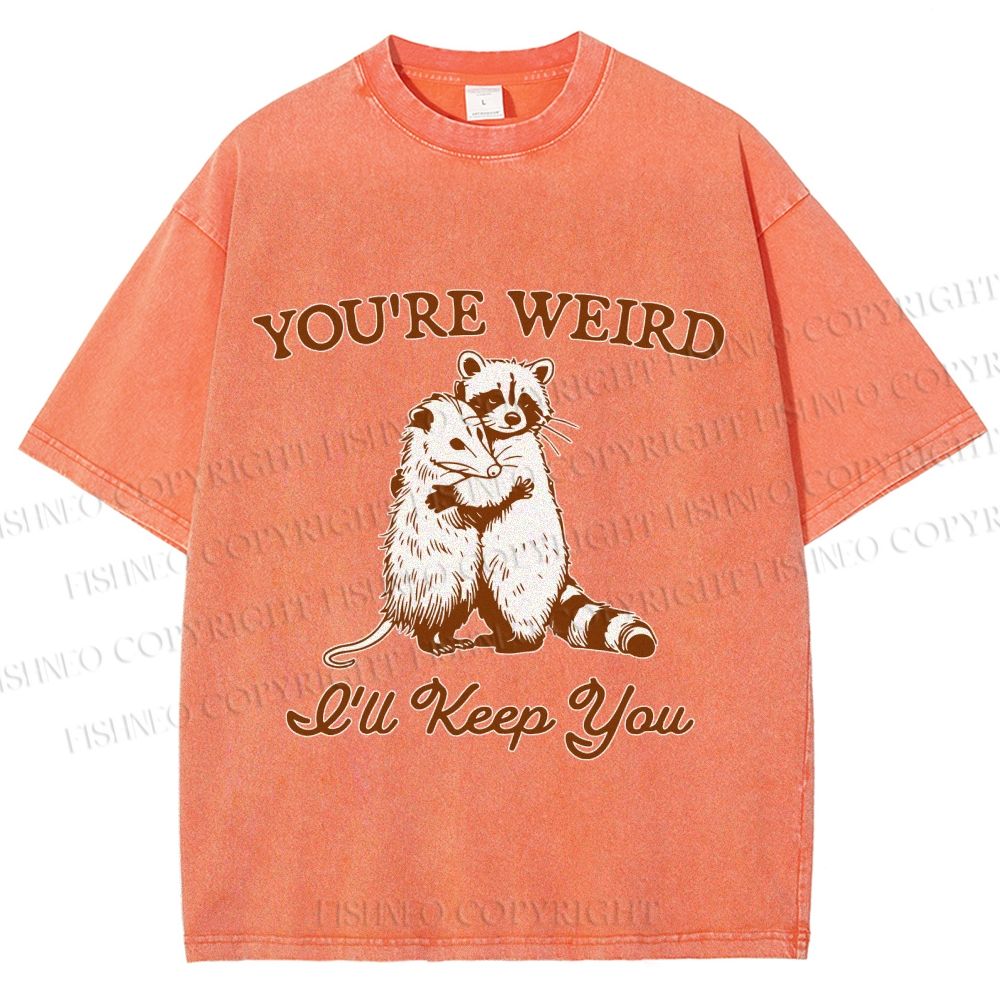 Unisex I Will Keep Weird You Vintage Raccoon Printed Washed Tee