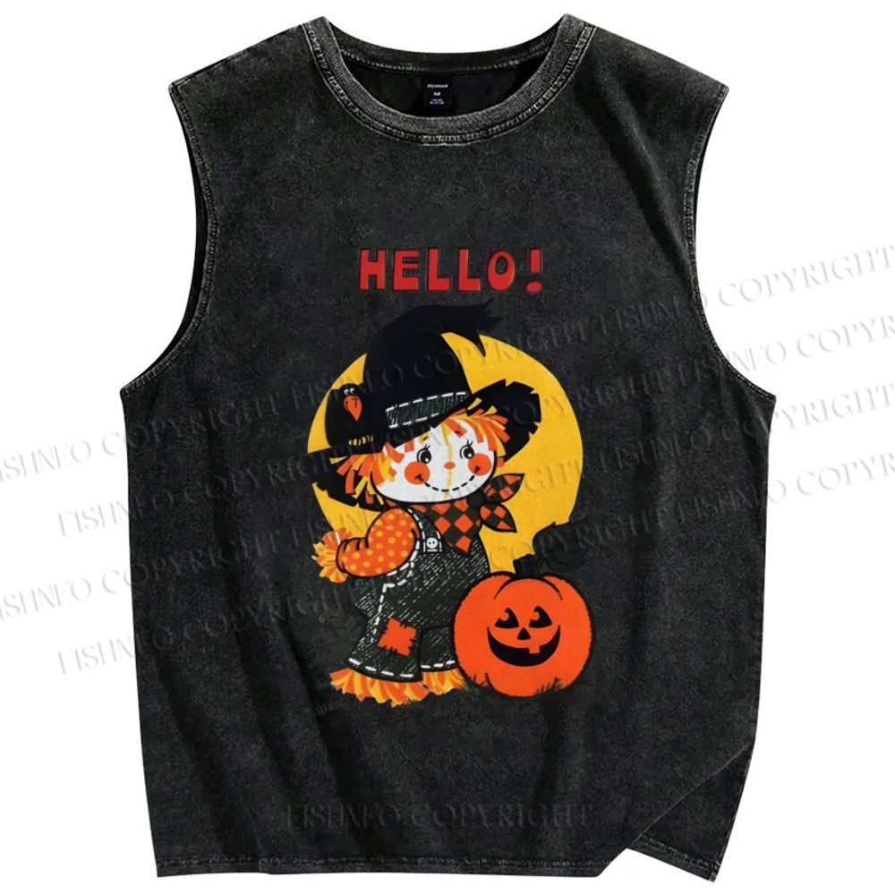 Unisex Vintage Halloween Pumpkin Baby Girl Printed Washed Tank Top